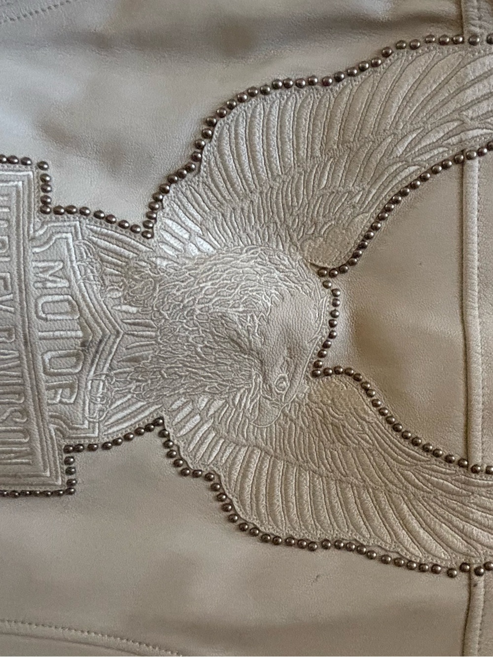 RARE Harley-Davidson Cream Leather Jacket & matching Chaps w/ Embroidered Eagle - Picture 4 of 10